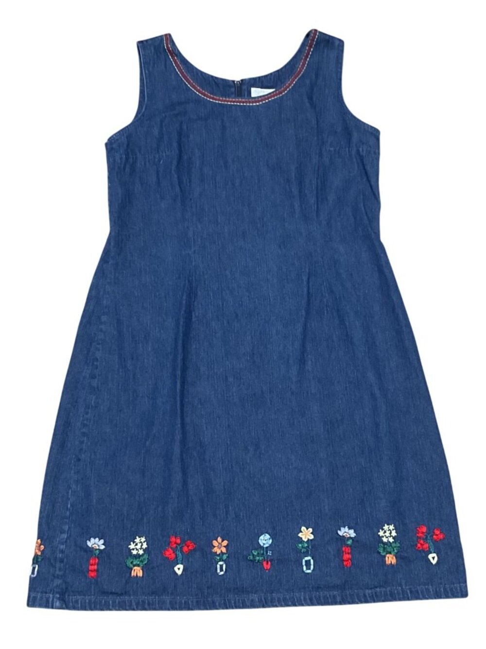 Christopher & Banks Denim Sleeveless Dress Size 10 Floral Embroidery Cotton